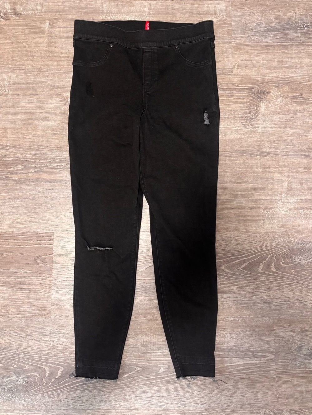 SPANX Distressed Ankle Length Skinny Denim Legging Jeans Black 20213R L Large
